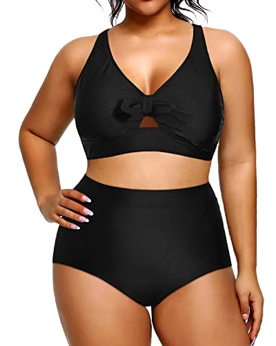 Tie - side bikini bottoms for an adjustable and stylish fitRemovable Push Up Plus Size Bikini Set 2 Piece Swimsuit-Black Tie - side bikini bottoms for an adjustable and stylish fitRemovable Push Up Plus Size Bikini Set 2 Piece Swimsuit-Black