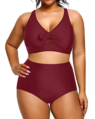 Neon - colored bikini to stand out on the beachWomen Plus Size Two Piece Swimsuit High Waisted Bikini Bottoms-Maroon Neon - colored bikini to stand out on the beachWomen Plus Size Two Piece Swimsuit High Waisted Bikini Bottoms-Maroon