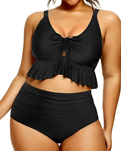 Push - up bikini top to enhance the bust for a confident beach appearancePlus Size Tummy Control High Waisted Ruched Bikini-Black Push - up bikini top to enhance the bust for a confident beach appearancePlus Size Tummy Control High Waisted Ruched Bikini-Black