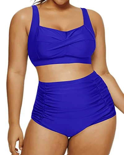 Neon - colored bikini to stand out on the beachFlattering High Waisted Two Piece Swimsuit Open Back Retro Bikini-Royal Blue Neon - colored bikini to stand out on the beachFlattering High Waisted Two Piece Swimsuit Open Back Retro Bikini-Royal Blue