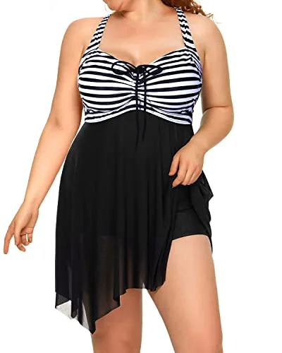 High - performance bikini with quick - drying fabric for active swimmersSexy Criss-Cross Open Back Mesh Swim Dress For Women-Black And White Stripe High - performance bikini with quick - drying fabric for active swimmersSexy Criss-Cross Open Back Mesh Swim Dress For Women-Black And White Stripe