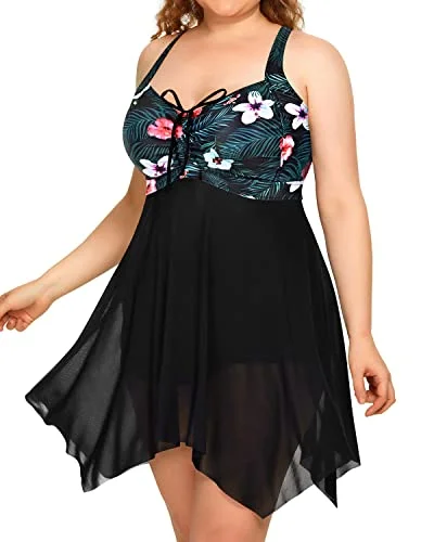 UV - protection bikini for safe sun exposure during beach daysIrregular Hem Mesh Swim Dress Boyshorts Long Torso Swimsuits-Black Floral UV - protection bikini for safe sun exposure during beach daysIrregular Hem Mesh Swim Dress Boyshorts Long Torso Swimsuits-Black Floral