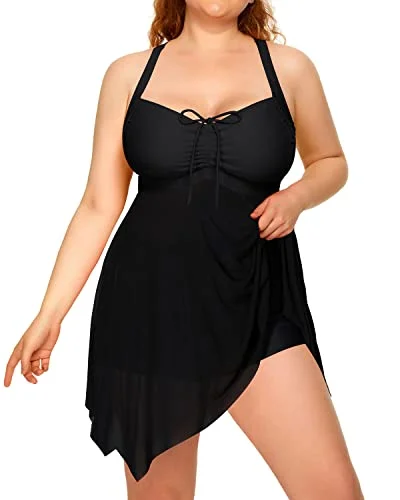 Convertible bikini that can be worn in multiple styles for versatilitySlimming Ruffled Mesh Swim Dress Boyshorts For Women-Black Convertible bikini that can be worn in multiple styles for versatilitySlimming Ruffled Mesh Swim Dress Boyshorts For Women-Black