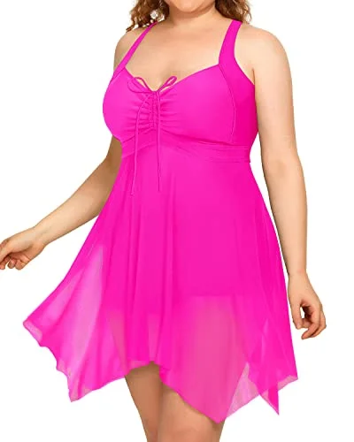 UV - protection bikini for safe sun exposure during beach daysPlus Size Criss-Cross Open Back Two Piece Swim Dress-Neon Pink UV - protection bikini for safe sun exposure during beach daysPlus Size Criss-Cross Open Back Two Piece Swim Dress-Neon Pink