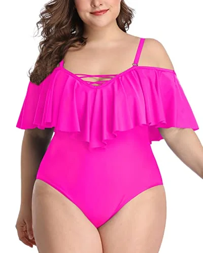 Sustainable bikini made from recycled materials for eco - conscious beachgoersFlattering Tummy Control Cold Shoulder Plus Size Bathing Suits-Neon Pink Sustainable bikini made from recycled materials for eco - conscious beachgoersFlattering Tummy Control Cold Shoulder Plus Size Bathing Suits-Neon Pink