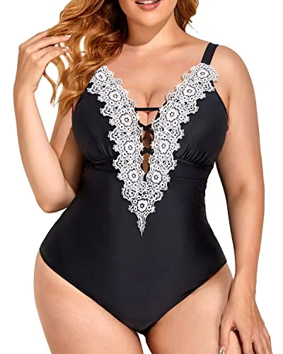 High - performance bikini with quick - drying fabric for active swimmersCrochet Trim Tummy Control Plus Size One Piece Swimsuits For Women-Black High - performance bikini with quick - drying fabric for active swimmersCrochet Trim Tummy Control Plus Size One Piece Swimsuits For Women-Black