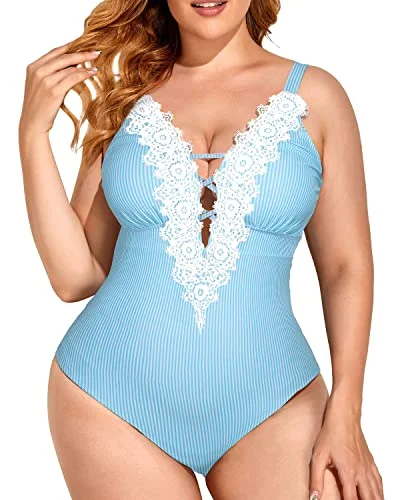 String bikini for a minimalistic and sexy beach styleAlluring Tummy Control Slimming Plus Size One Piece Swimsuits-Blue White Stripe String bikini for a minimalistic and sexy beach styleAlluring Tummy Control Slimming Plus Size One Piece Swimsuits-Blue White Stripe