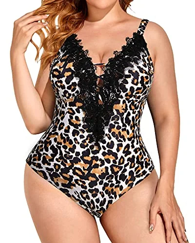 Ruched bikini with fabric gathers for a slimming effectSexy Plunging Neckline Plus Size One Piece Swimsuits For Women-Leopard Ruched bikini with fabric gathers for a slimming effectSexy Plunging Neckline Plus Size One Piece Swimsuits For Women-Leopard