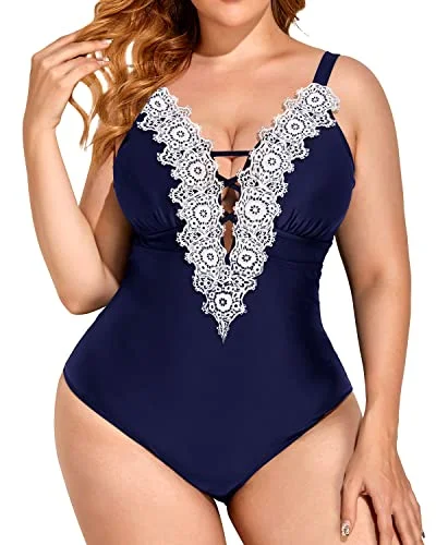 Long - line bikini top for added support and a fashionable lookModest Full Coverage Plus Size One Piece Swimsuits For Women-Navy Blue Long - line bikini top for added support and a fashionable lookModest Full Coverage Plus Size One Piece Swimsuits For Women-Navy Blue