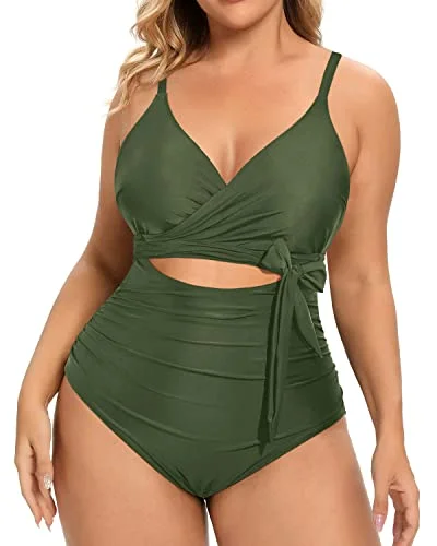 High - performance bikini with quick - drying fabric for active swimmersWrap Tie High Waisted Tummy Control Cutout Swimsuits-Army Green High - performance bikini with quick - drying fabric for active swimmersWrap Tie High Waisted Tummy Control Cutout Swimsuits-Army Green