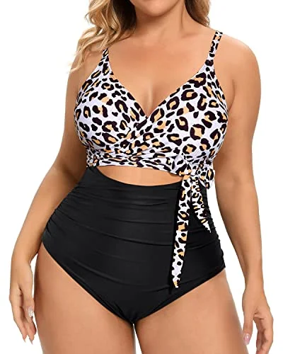 Neon - colored bikini to stand out on the beachBackless High Waisted Tummy Control One Piece Swimwear-Black And Leopard Neon - colored bikini to stand out on the beachBackless High Waisted Tummy Control One Piece Swimwear-Black And Leopard