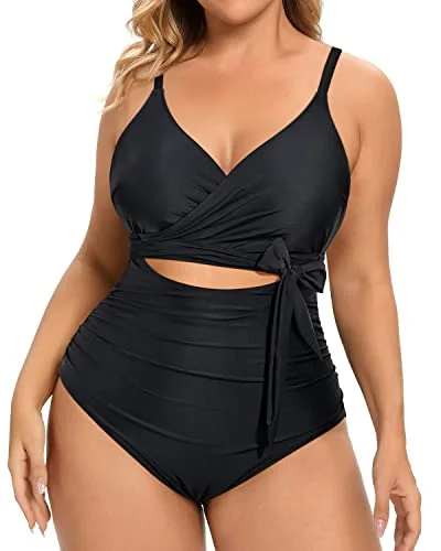 Sports bikini for high - intensity water activities like surfingAdjustable Spaghetti Straps Backless Plus Size One Piece Swimsuits-Black Sports bikini for high - intensity water activities like surfingAdjustable Spaghetti Straps Backless Plus Size One Piece Swimsuits-Black
