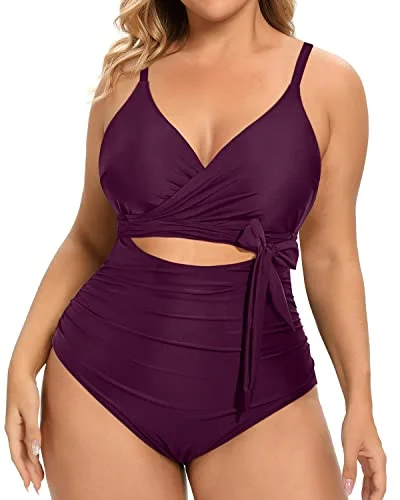 Floral - printed bikini for a feminine and colorful beach vibeCross Front High Waisted Tummy Control Monokini Bathing Suits-Maroon Floral - printed bikini for a feminine and colorful beach vibeCross Front High Waisted Tummy Control Monokini Bathing Suits-Maroon