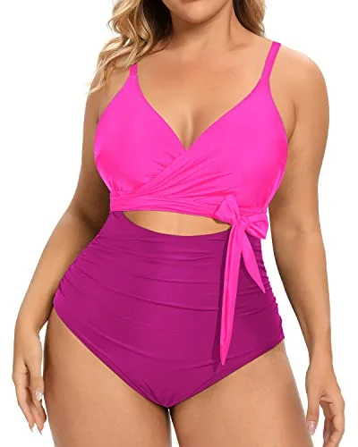 Convertible bikini that can be worn in multiple styles for versatilityPlunge Neckline High Waisted Tummy Control Swimwear-Phosphor And Dark Pink Convertible bikini that can be worn in multiple styles for versatilityPlunge Neckline High Waisted Tummy Control Swimwear-Phosphor And Dark Pink