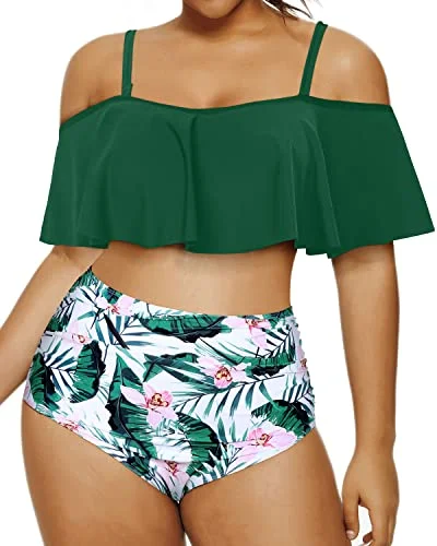 UV - protection bikini for safe sun exposure during beach daysSoft Padded Bra Two Piece Swimsuits For Women Plus Size Bikini Set-Green Tropical Floral UV - protection bikini for safe sun exposure during beach daysSoft Padded Bra Two Piece Swimsuits For Women Plus Size Bikini Set-Green Tropical Floral