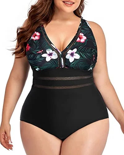 UV - protection bikini for safe sun exposure during beach daysAdjustable Strap Plus Size V Neck One Piece Bathing Suit-Black Floral UV - protection bikini for safe sun exposure during beach daysAdjustable Strap Plus Size V Neck One Piece Bathing Suit-Black Floral