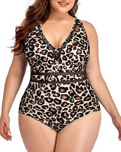 Floral - printed bikini for a feminine and colorful beach vibeHigh Waisted Plus Size One Piece Backless Swimwear-Leopard Floral - printed bikini for a feminine and colorful beach vibeHigh Waisted Plus Size One Piece Backless Swimwear-Leopard