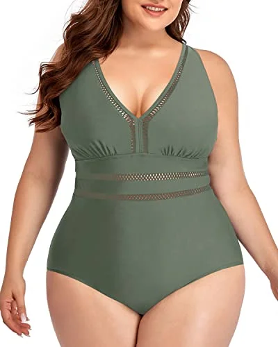 Floral - printed bikini for a feminine and colorful beach vibeV-Neck Backless See Through Plus Size One Piece Swimwear-Olive Green Floral - printed bikini for a feminine and colorful beach vibeV-Neck Backless See Through Plus Size One Piece Swimwear-Olive Green