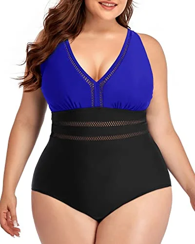 UV - protection bikini for safe sun exposure during beach daysCheeky Hollow Out Bathing Suits For Plus Size Women-Royal Blue And Black UV - protection bikini for safe sun exposure during beach daysCheeky Hollow Out Bathing Suits For Plus Size Women-Royal Blue And Black