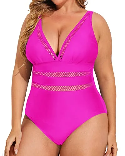 Push - up bikini top to enhance the bust for a confident beach appearanceSexy Mesh V-Neck One Piece Push Up Swimwear-Neon Pink Push - up bikini top to enhance the bust for a confident beach appearanceSexy Mesh V-Neck One Piece Push Up Swimwear-Neon Pink
