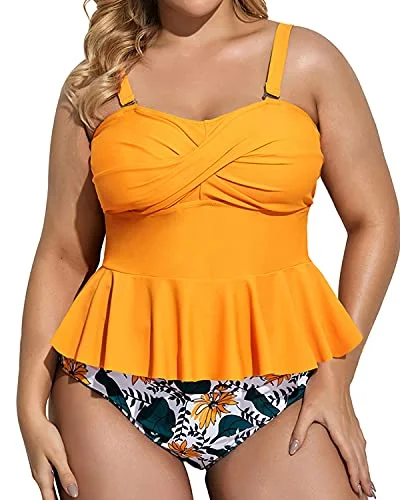 Convertible bikini that can be worn in multiple styles for versatilityAdjustable Strap Twist Front Two Piece Tankini Set-Yellow Floral Convertible bikini that can be worn in multiple styles for versatilityAdjustable Strap Twist Front Two Piece Tankini Set-Yellow Floral