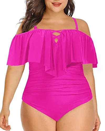 Sports bikini for high - intensity water activities like surfingAdjustable Strap Ruffled Plus Size One Piece Swimsuits-Neon Pink Sports bikini for high - intensity water activities like surfingAdjustable Strap Ruffled Plus Size One Piece Swimsuits-Neon Pink