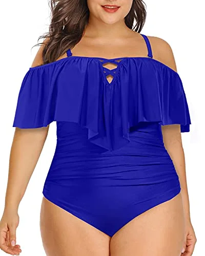 High - waisted bikini for a retro and tummy - flattering lookAdjustable Strap Plus Size Ruffled Swimsuit-Royal Blue High - waisted bikini for a retro and tummy - flattering lookAdjustable Strap Plus Size Ruffled Swimsuit-Royal Blue