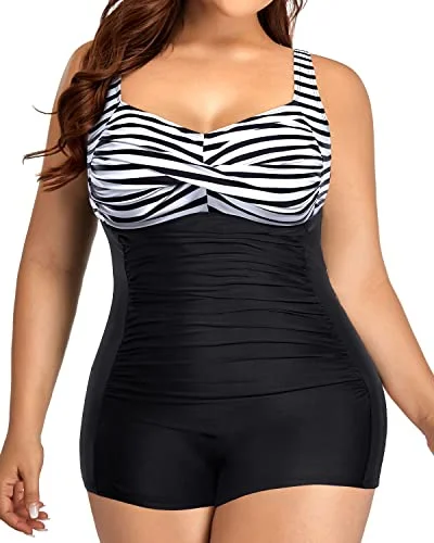 Lace - trimmed bikini for an elegant and romantic touchFlattering Plus Size One Piece Swimsuits Front Twist Tummy Control-Black And White Stripe Lace - trimmed bikini for an elegant and romantic touchFlattering Plus Size One Piece Swimsuits Front Twist Tummy Control-Black And White Stripe