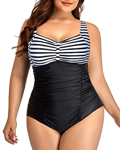 UV - protection bikini for safe sun exposure during beach daysAdjustable Strap Tummy Control One Piece Swimsuit For Women-Black And White Stripe UV - protection bikini for safe sun exposure during beach daysAdjustable Strap Tummy Control One Piece Swimsuit For Women-Black And White Stripe