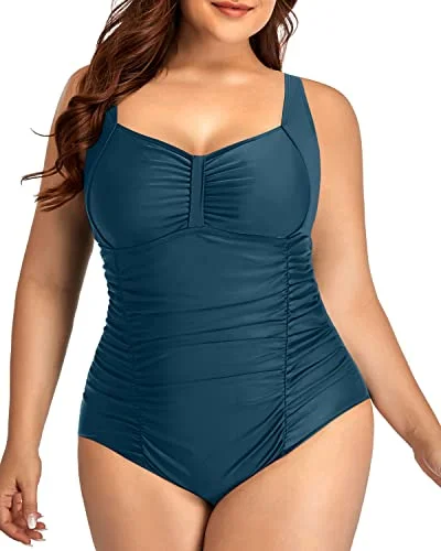 Sustainable bikini made from recycled materials for eco - conscious beachgoersRuched Front Retro Swimwear For Curvy Women-Teal Sustainable bikini made from recycled materials for eco - conscious beachgoersRuched Front Retro Swimwear For Curvy Women-Teal