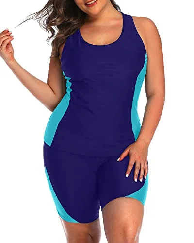Push - up bikini top to enhance the bust for a confident beach appearanceWomen's Tummy Control Tankini Boyshorts For Plus Size-Navy Blue Push - up bikini top to enhance the bust for a confident beach appearanceWomen's Tummy Control Tankini Boyshorts For Plus Size-Navy Blue