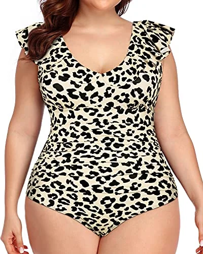 Plus - size bikini with full - coverage options for comfort and confidenceElegant Flounce Plus Size V-Neck One Piece-Leopard Plus - size bikini with full - coverage options for comfort and confidenceElegant Flounce Plus Size V-Neck One Piece-Leopard