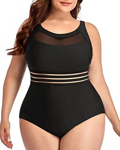 Sports bikini for high - intensity water activities like surfingMesh High Neck Bathing Suits For Plus Size Women-Black Sports bikini for high - intensity water activities like surfingMesh High Neck Bathing Suits For Plus Size Women-Black