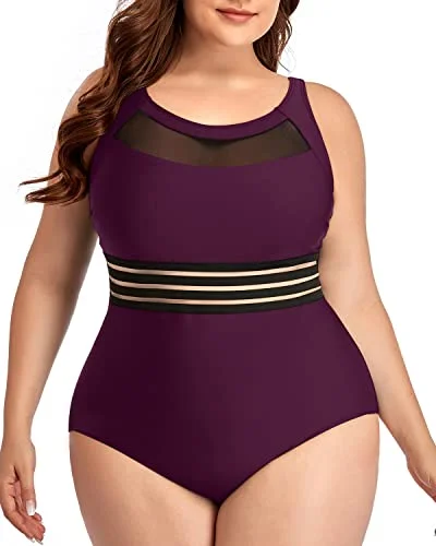 Tie - side bikini bottoms for an adjustable and stylish fitStylish High Neck One Piece Swimsuits Plus Size-Maroon Tie - side bikini bottoms for an adjustable and stylish fitStylish High Neck One Piece Swimsuits Plus Size-Maroon