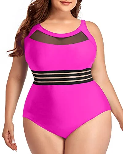 Neon - colored bikini to stand out on the beachElegant Vintage High Neck Plus Size One Piece Bathing Suits-Neon Pink Neon - colored bikini to stand out on the beachElegant Vintage High Neck Plus Size One Piece Bathing Suits-Neon Pink