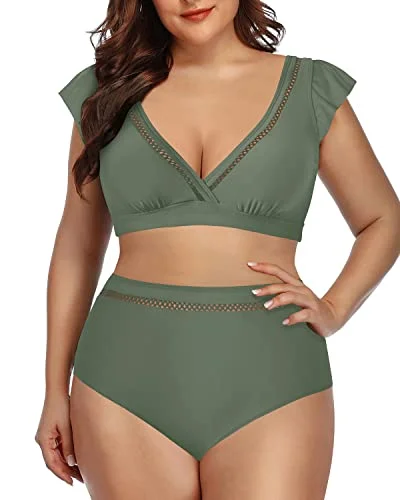 UV - protection bikini for safe sun exposure during beach daysElegant High Waisted Bikini Set Two Piece Swimsuits For Women-Olive Green UV - protection bikini for safe sun exposure during beach daysElegant High Waisted Bikini Set Two Piece Swimsuits For Women-Olive Green